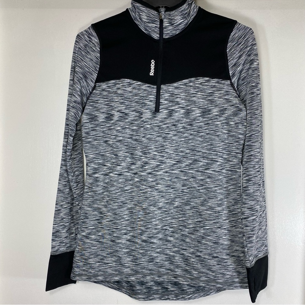 Reebok 1/4 Zip Pullover Black Gray Long Sleeves Mock Neck Sweatshirt, S